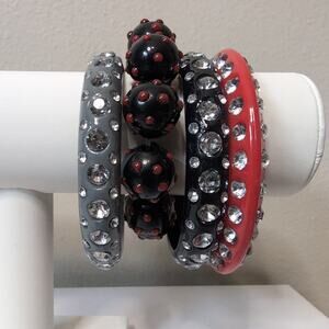 Rhinestone and Beaded Retro Bangle Bracelet Set